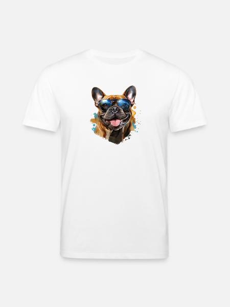 Frenchie with sunglasses - Stanley/Stella CREATOR Unisex Organic T-Shirt - white