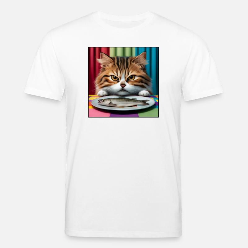 Chat avec du poisson - T-shirt bio CREATOR Stanley/Stella Unisexe - blanc