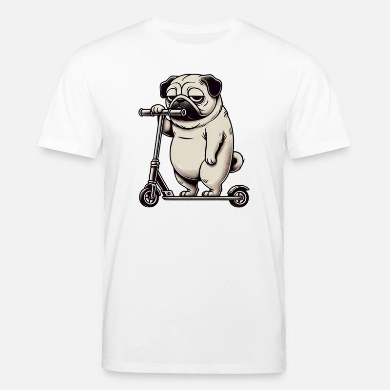 Lustiger Mops Roller Scooter Kickroller Grumpy - Stanley/Stella Unisex Bio-T-Shirt CREATOR  - Weiß