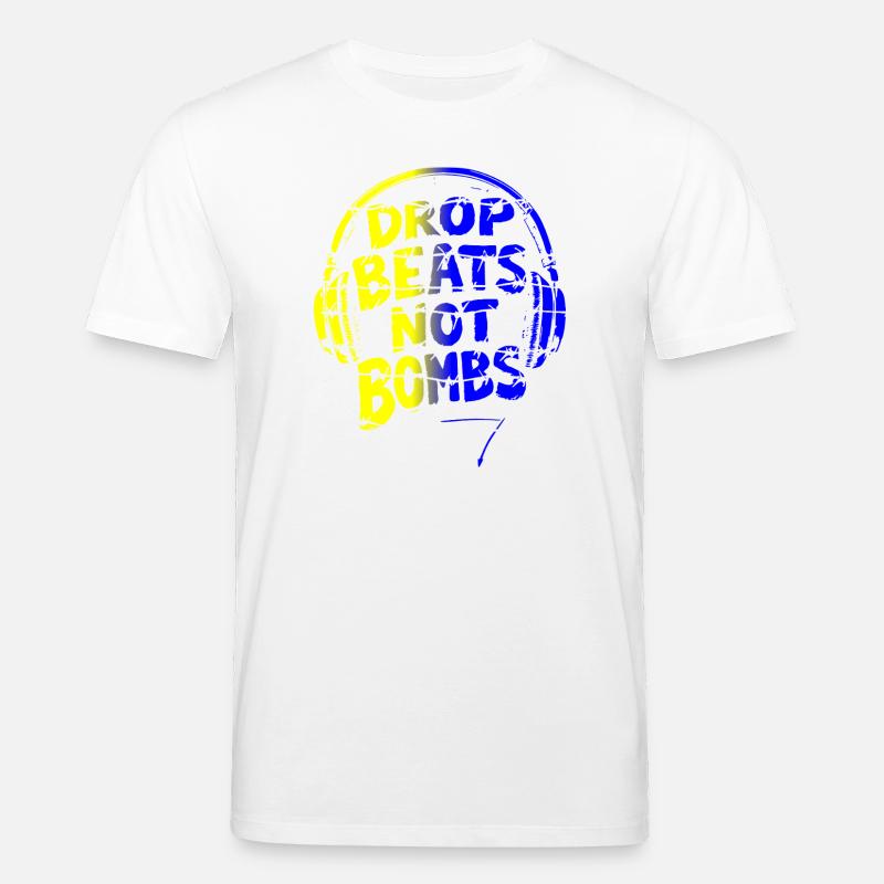Drop Beats Not Bombs yellow blue - Stanley/Stella Unisex Bio-T-Shirt CREATOR  - Weiß