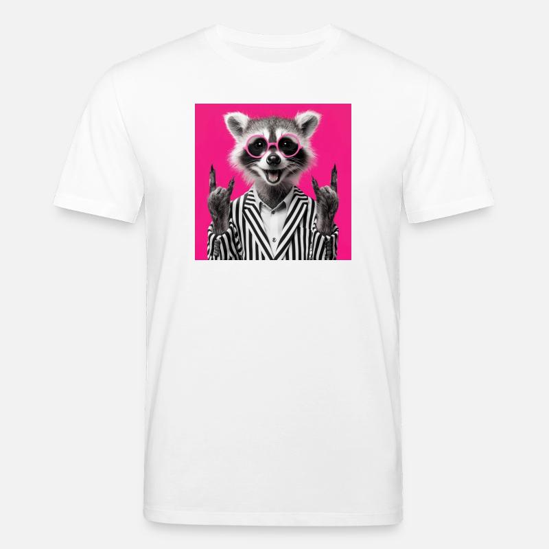 Waschbär mit Doppel Rock Handgeste - Stanley/Stella Unisex Bio-T-Shirt CREATOR  - Weiß
