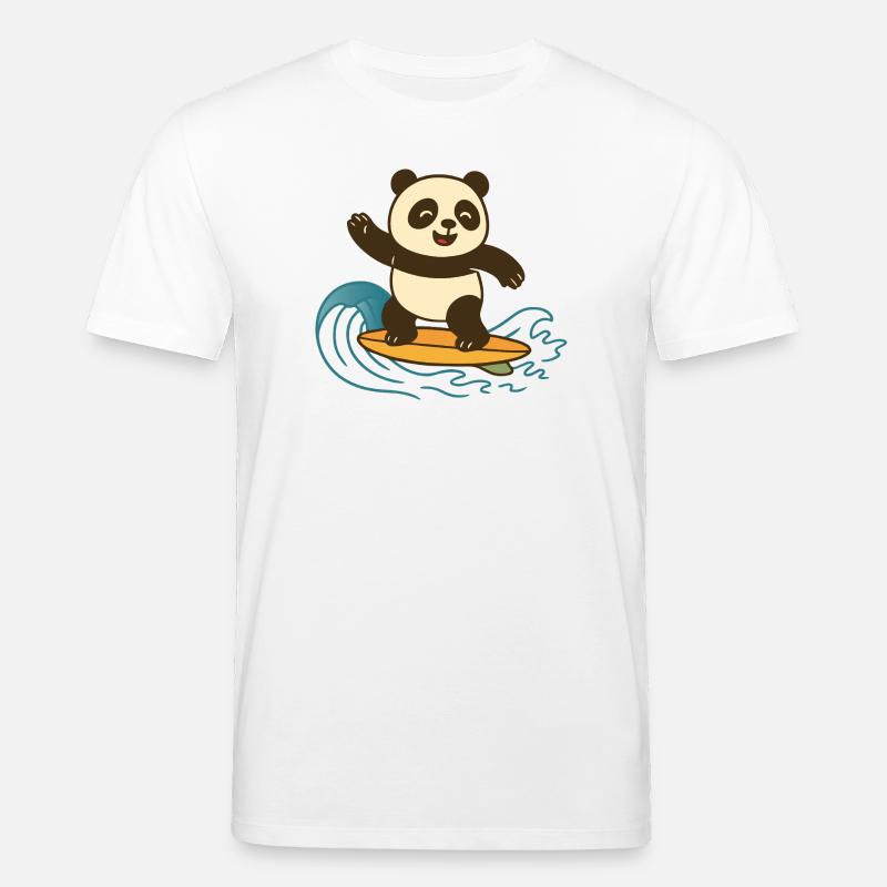 Panda Surf heureux - Illustration d’été - T-shirt bio CREATOR Stanley/Stella Unisexe - blanc