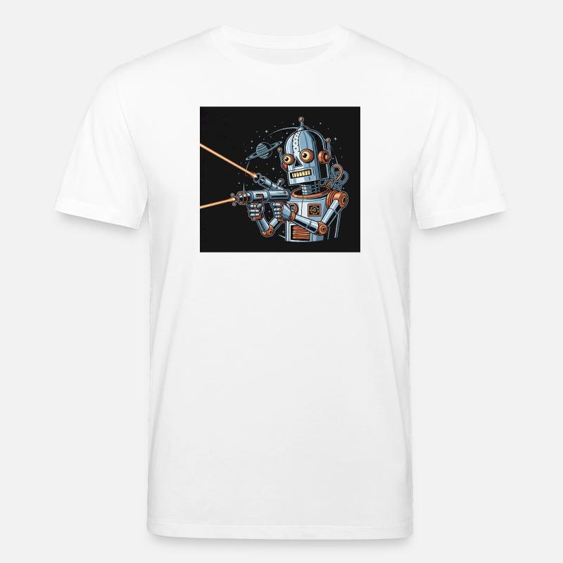 Retro Sci-Fi Roboter mit Laserwaffe - Stanley/Stella Unisex Bio-T-Shirt CREATOR  - Weiß