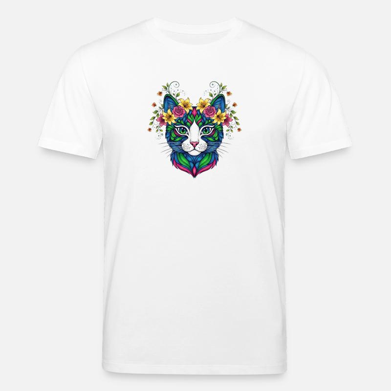 Katze mit Blumen - Stanley/Stella Unisex Bio-T-Shirt CREATOR  - Weiß