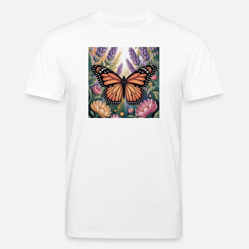 Papillon monarque vibrant Amidlavender fleurit - T-shirt bio CREATOR Stanley/Stella Unisexe - blanc
