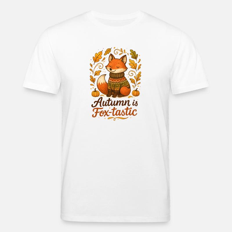 Herbstlicher Fuchs mit Pullover und Kürbissen - Stanley/Stella Unisex Bio-T-Shirt CREATOR  - Weiß