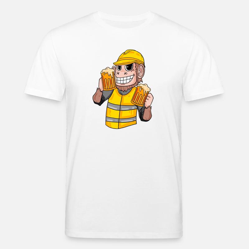 Construction worker monkey with beer - Stanley/Stella CREATOR Unisex Organic T-Shirt - white
