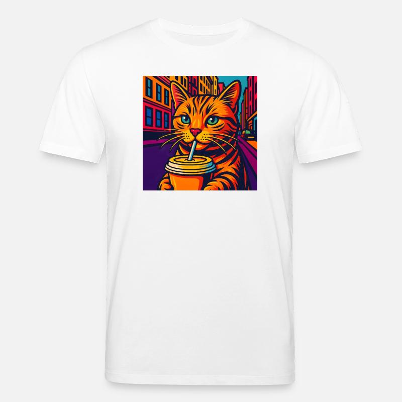 Lebhafte Stadtkatze mit Getränk, liebe Katzen - Stanley/Stella Unisex Bio-T-Shirt CREATOR  - Weiß
