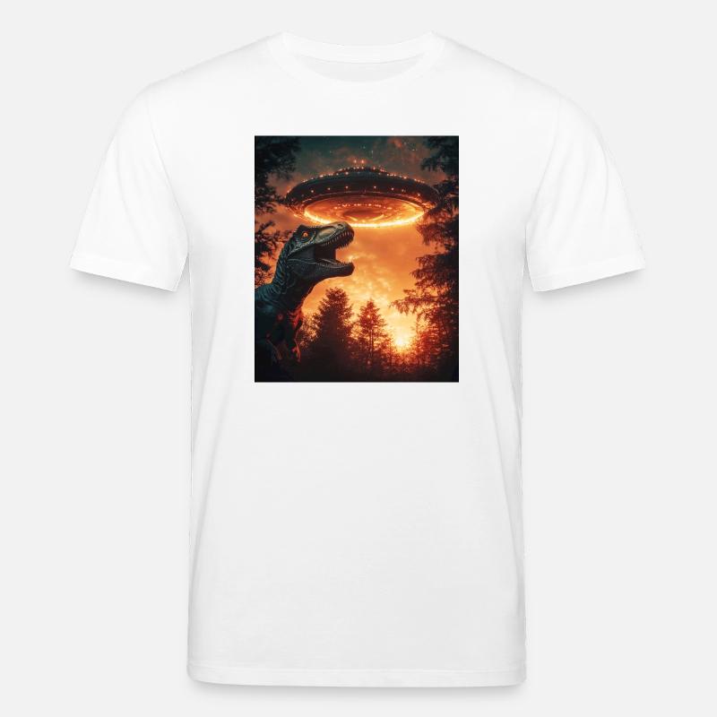 T-Rex Selfie mit UFO - Stanley/Stella Unisex Bio-T-Shirt CREATOR  - Weiß