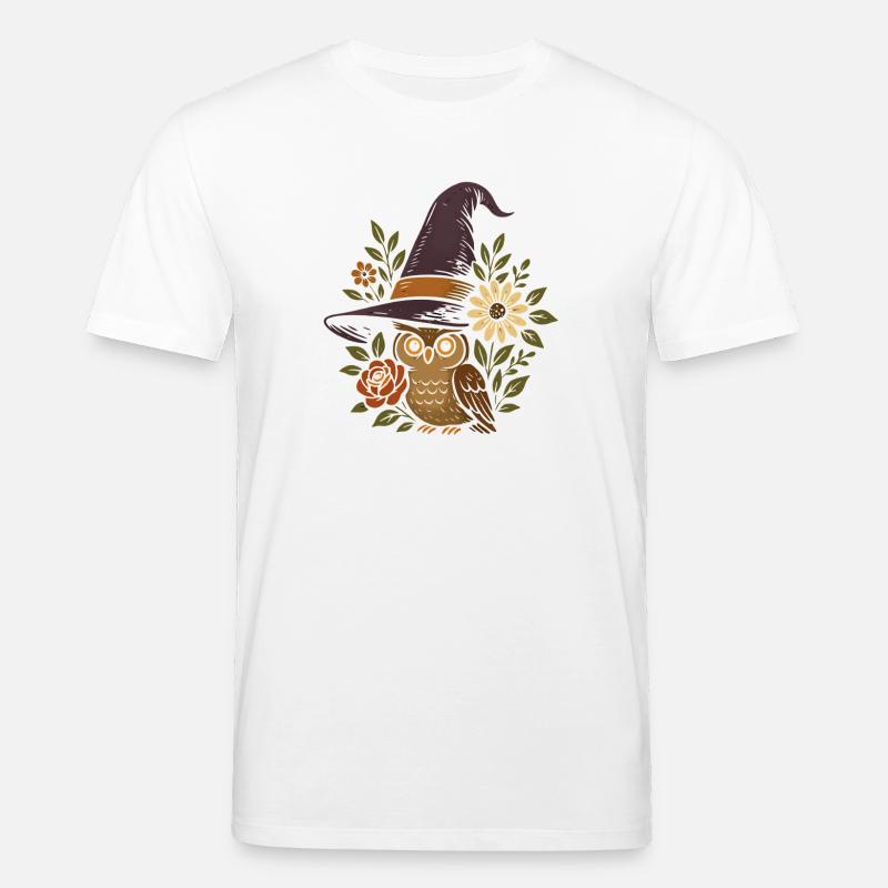 Eule im Zauberhut mit Blumen - Stanley/Stella Unisex Bio-T-Shirt CREATOR - Weiß