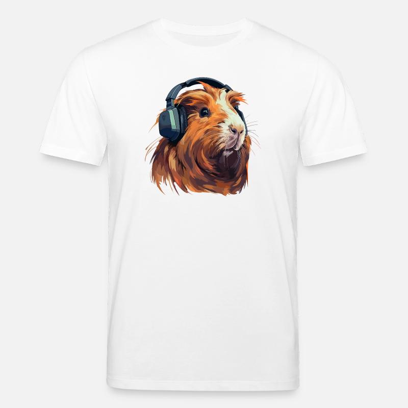 Cochon d’Inde avec des écouteurs - T-shirt bio CREATOR Stanley/Stella Unisexe - blanc