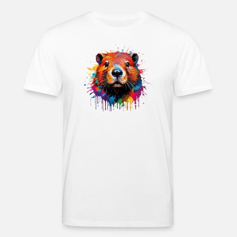 Bunter Biber Wasserfarbendesign - Stanley/Stella Unisex Bio-T-Shirt CREATOR  - Weiß