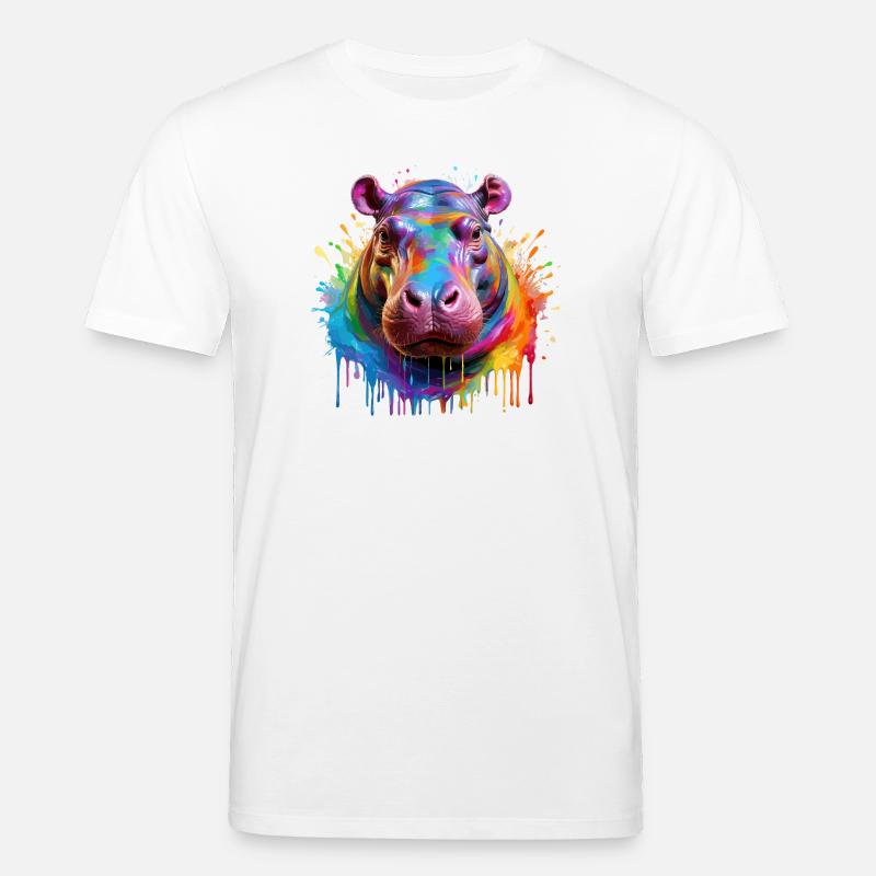 Bunter Hippo Farbexplosion - Stanley/Stella Unisex Bio-T-Shirt CREATOR  - Weiß