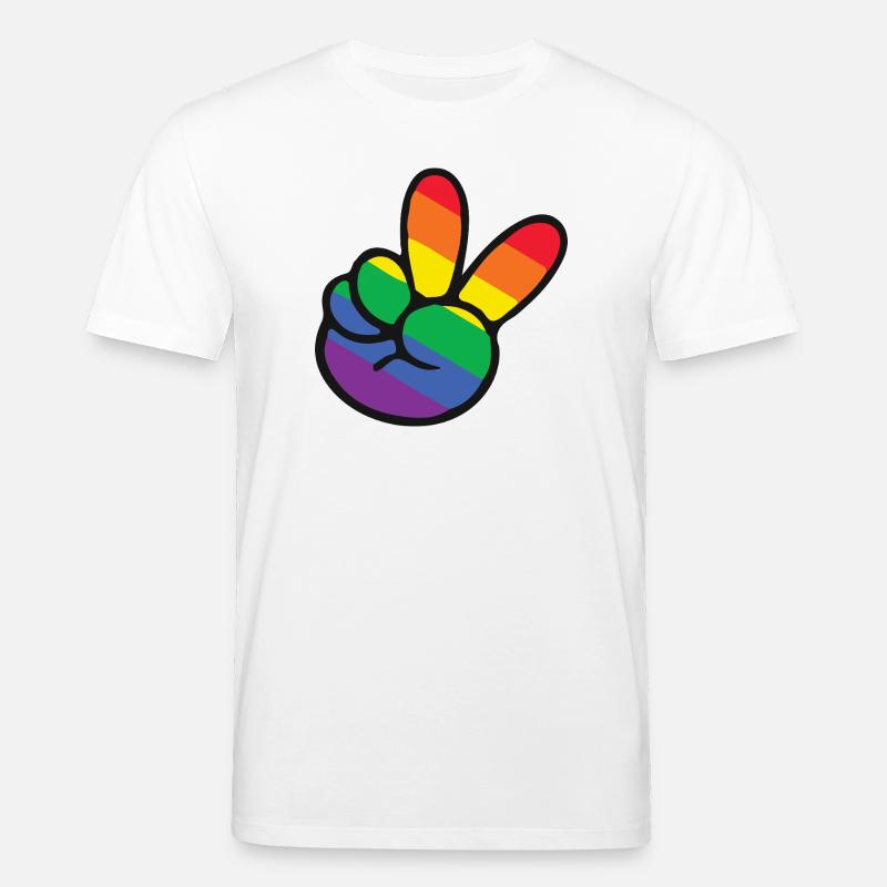 Regenbogen Peace Zeichen Hand - Stanley/Stella Unisex Bio-T-Shirt CREATOR  - Weiß