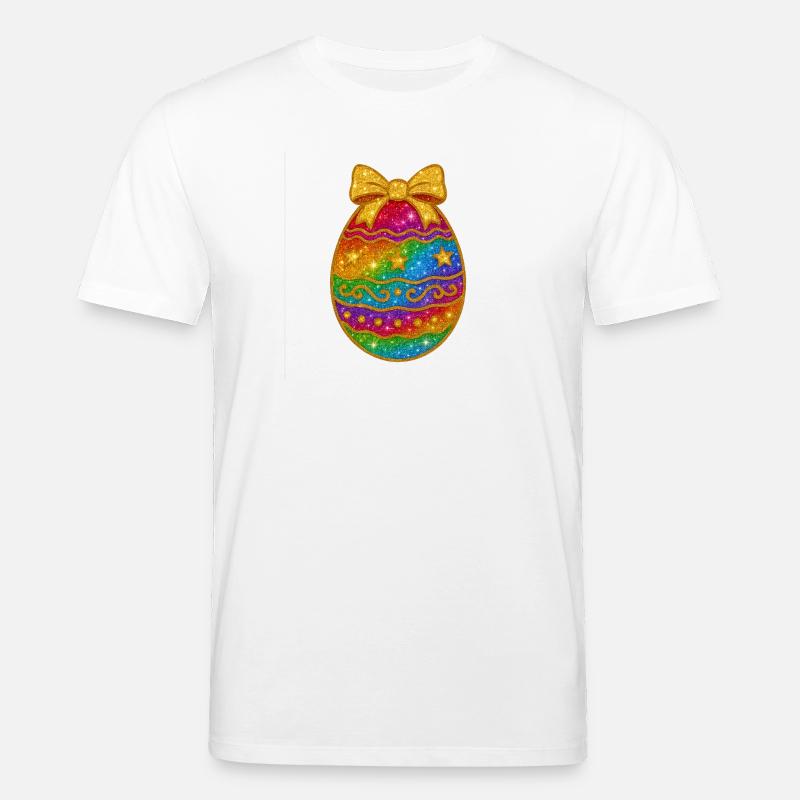 Regenbogen Glitzer-Ei mit Schleife - Stanley/Stella Unisex Bio-T-Shirt CREATOR  - Weiß