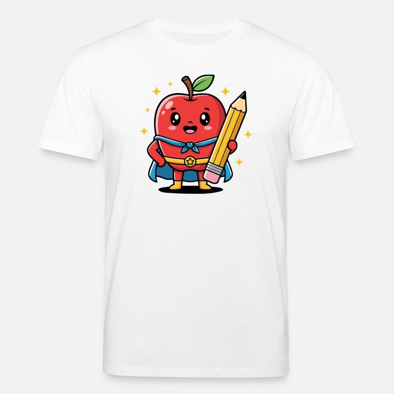Lehrer Cartoon Obst mit Bleistift - Stanley/Stella Unisex Bio-T-Shirt CREATOR  - Weiß