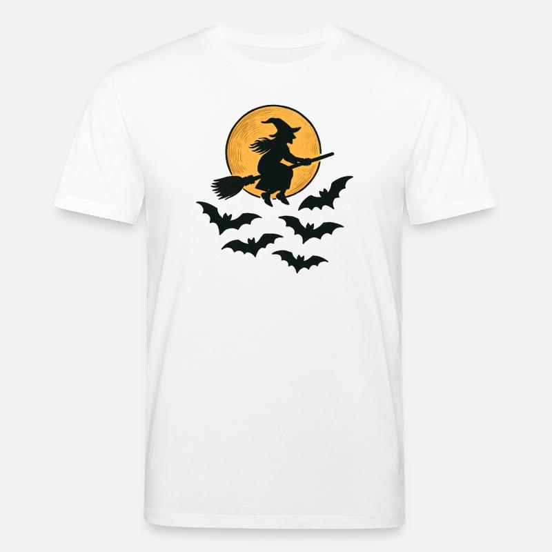 Flying Witch with Bats – Halloween Design - Stanley/Stella CREATOR Unisex Organic T-Shirt - white