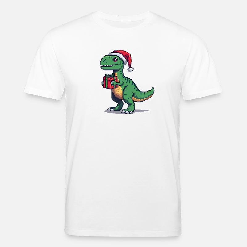 Vélociraptor 8 bits Pixel Noël - T-shirt bio CREATOR Stanley/Stella Unisexe - blanc
