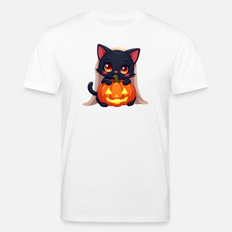 Chat d’Halloween avec citrouille d’Halloween - T-shirt bio CREATOR Stanley/Stella Unisexe - blanc