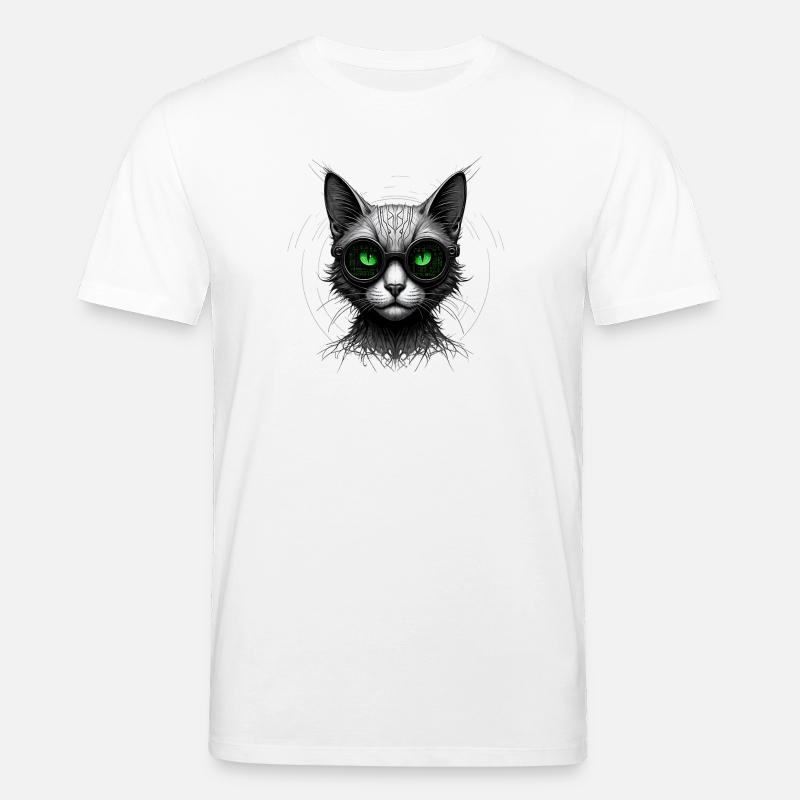 Green Eyes Computer Coder Geek Cat - Stanley/Stella CREATOR Unisex Organic T-Shirt - white