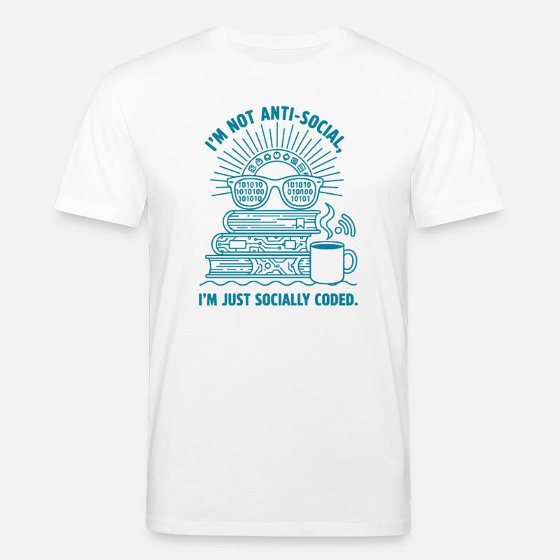 Socialement codé : livres, café et code - T-shirt bio CREATOR Stanley/Stella Unisexe - blanc