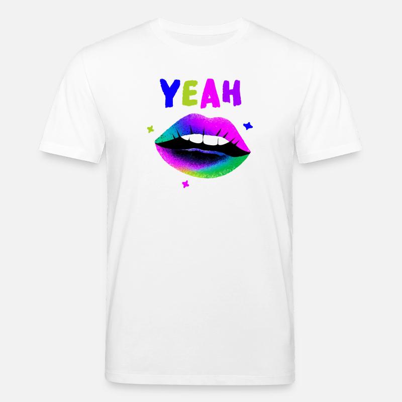 Regenbogen Lippenkunst YEAH Neon Kuss - Stanley/Stella Unisex Bio-T-Shirt CREATOR  - Weiß
