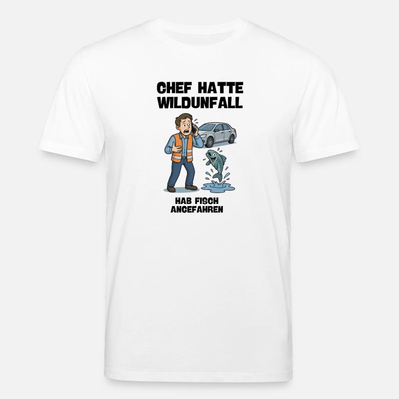 Unfallhilfe Cartoon mit Fisch und Auto - Stanley/Stella Unisex Bio-T-Shirt CREATOR  - Weiß