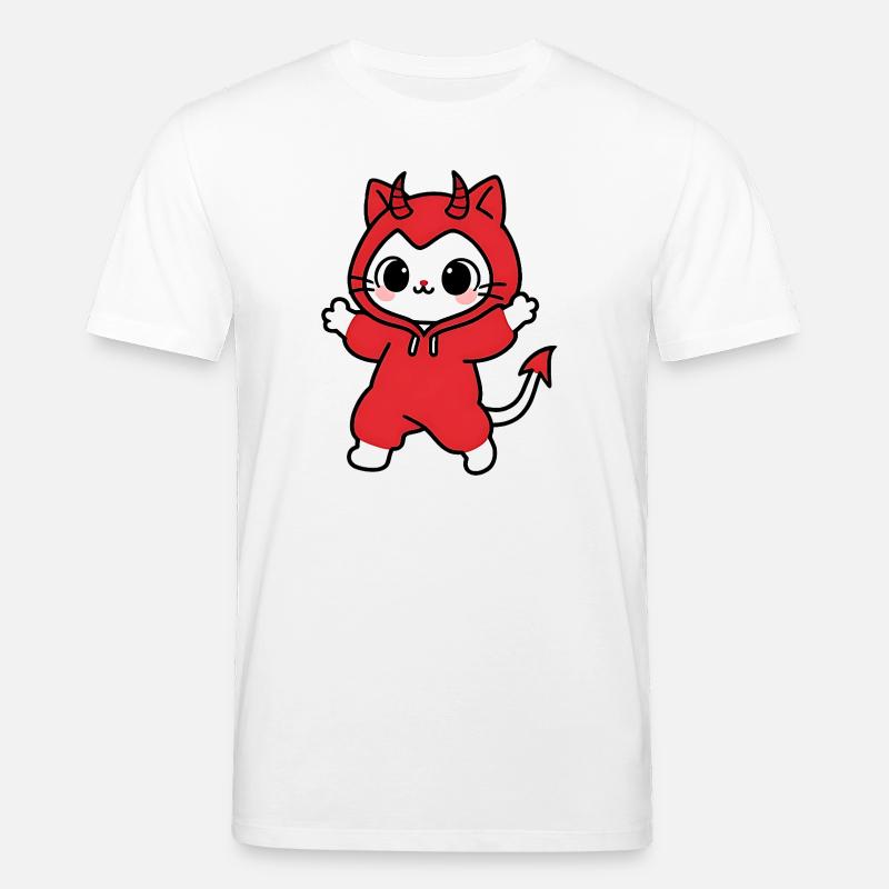 Cat Devil Kapuzenpullover Rot - Stanley/Stella Unisex Bio-T-Shirt CREATOR  - Weiß