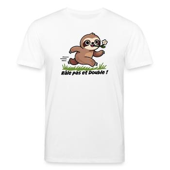 Merkwürdiges Faultier und Blume - Stanley/Stella Unisex Bio-T-Shirt CREATOR  - Weiß - Vorne - Alina (178cm) & Michal (187cm)