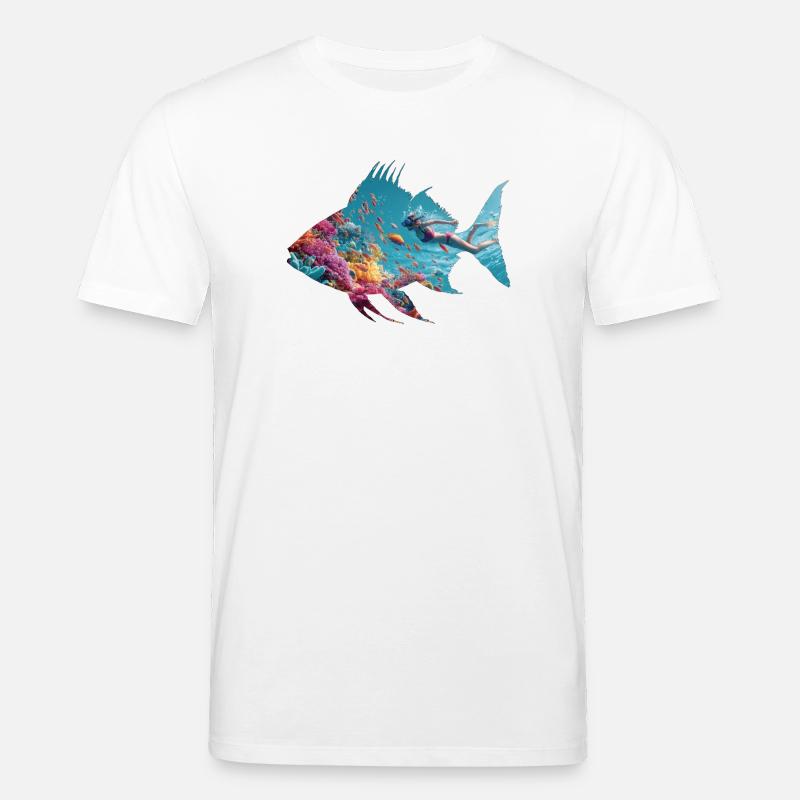 Silhouette de poisson sous-marin avec plongeur - T-shirt bio CREATOR Stanley/Stella Unisexe - blanc