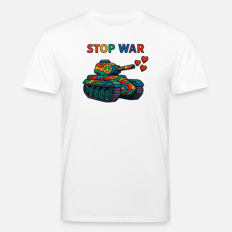 Regenbogen Panzer mit Peace-Zeichen – STOP WAR - Stanley/Stella Unisex Bio-T-Shirt CREATOR  - Weiß