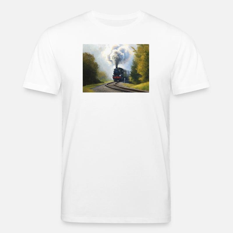 Herbstliche Dampfeisenbahn im Wald - Stanley/Stella Unisex Bio-T-Shirt CREATOR  - Weiß
