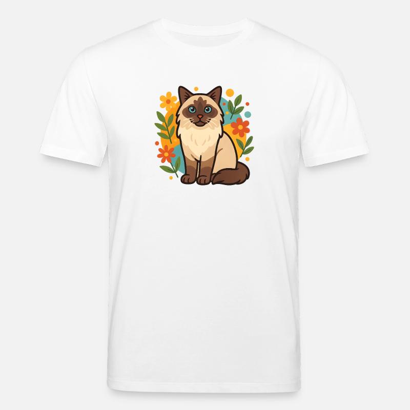 Chat Ragdoll avec cercle de fleurs - T-shirt bio CREATOR Stanley/Stella Unisexe - blanc