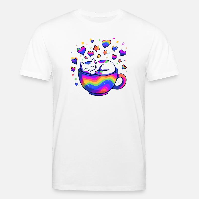 Chat arc-en-ciel dans une tasse - T-shirt bio CREATOR Stanley/Stella Unisexe - blanc