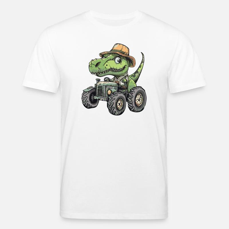 Dinosaurier T-Rex Traktor Farmer - Stanley/Stella Unisex Bio-T-Shirt CREATOR - Weiß