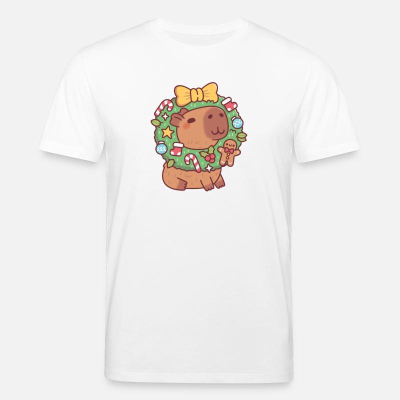 Süßes Capybara mit Weihnachtskranz Lustig - Stanley/Stella Unisex Bio-T-Shirt CREATOR  - Weiß