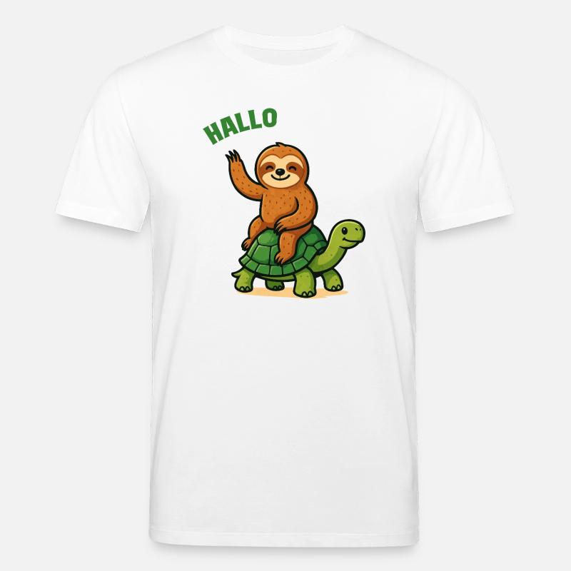Hello sloth on turtle - Stanley/Stella CREATOR Unisex Organic T-Shirt - white