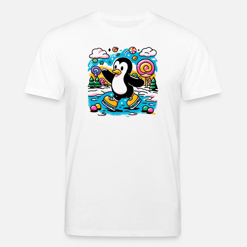 Surf de manchots à Candyland - T-shirt bio CREATOR Stanley/Stella Unisexe - blanc
