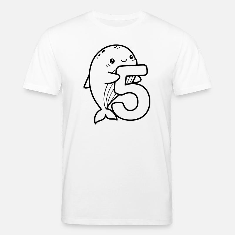 Mignonne baleine avec illustration de dessin animé numéro 5 - T-shirt bio CREATOR Stanley/Stella Unisexe - blanc