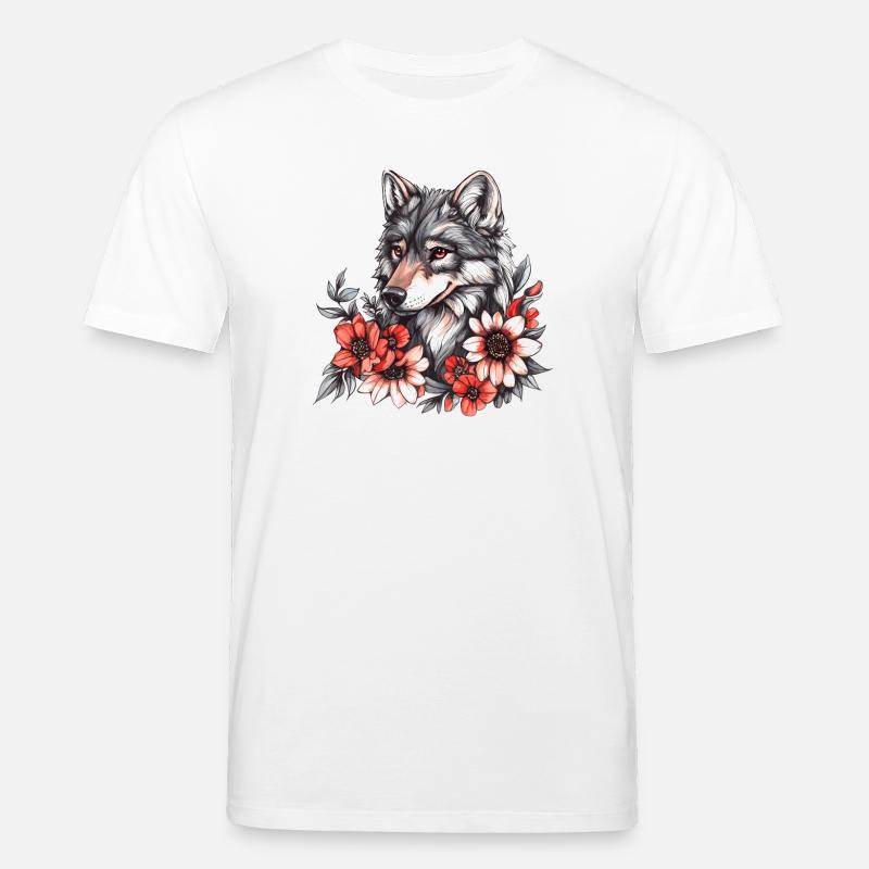 Loup avec une couronne de fleurs - T-shirt bio CREATOR Stanley/Stella Unisexe - blanc