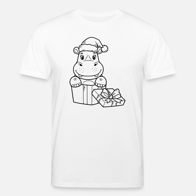 Hippopotame de Noël avec cadeaux - T-shirt bio CREATOR Stanley/Stella Unisexe - blanc