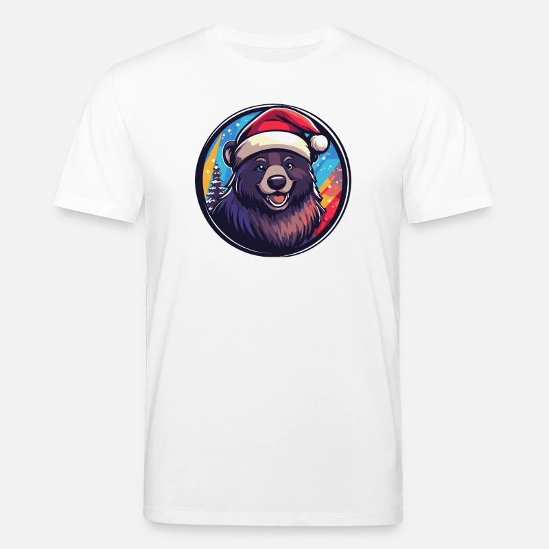 Bär mit Santa Hut - Stanley/Stella Unisex Bio-T-Shirt CREATOR  - Weiß