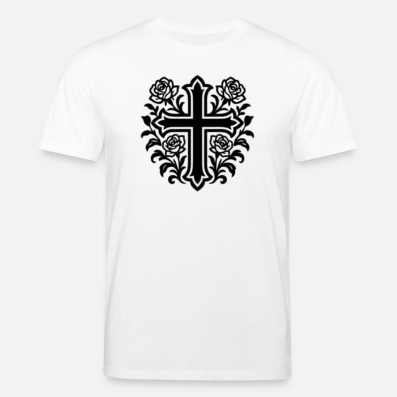 Roses à symbole de croix - T-shirt bio CREATOR Stanley/Stella Unisexe - blanc
