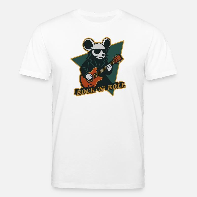 Maus mit Gitarre Cooles Cartoon - Stanley/Stella Unisex Bio-T-Shirt CREATOR  - Weiß