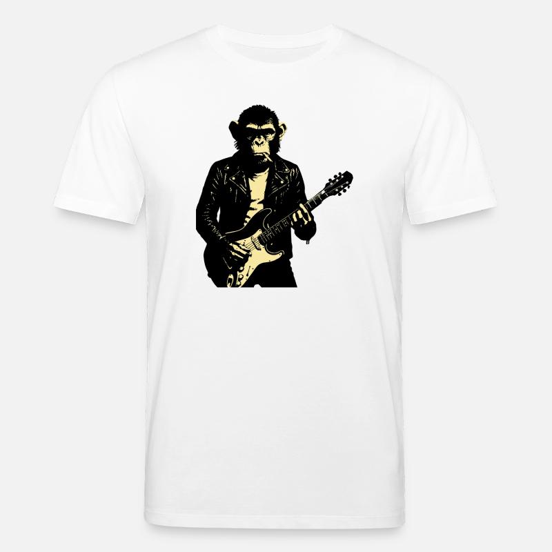 Rock Monkey Gitarrist in Leder - Stanley/Stella Unisex Bio-T-Shirt CREATOR  - Weiß