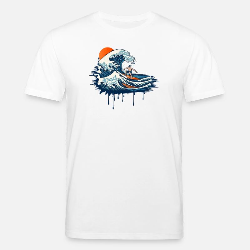 Dynamic Surf Illustration on Powerful Wave - Stanley/Stella CREATOR Unisex Organic T-Shirt - white