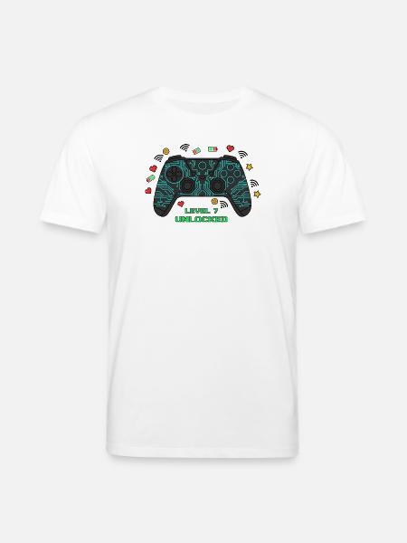 Level 7 Unlocked Gamer Controller - Stanley/Stella CREATOR Unisex Organic T-Shirt - white