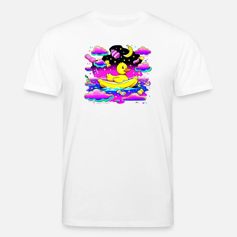 Bunte Quietscheente im Regenbogenboot - Stanley/Stella Unisex Bio-T-Shirt CREATOR  - Weiß