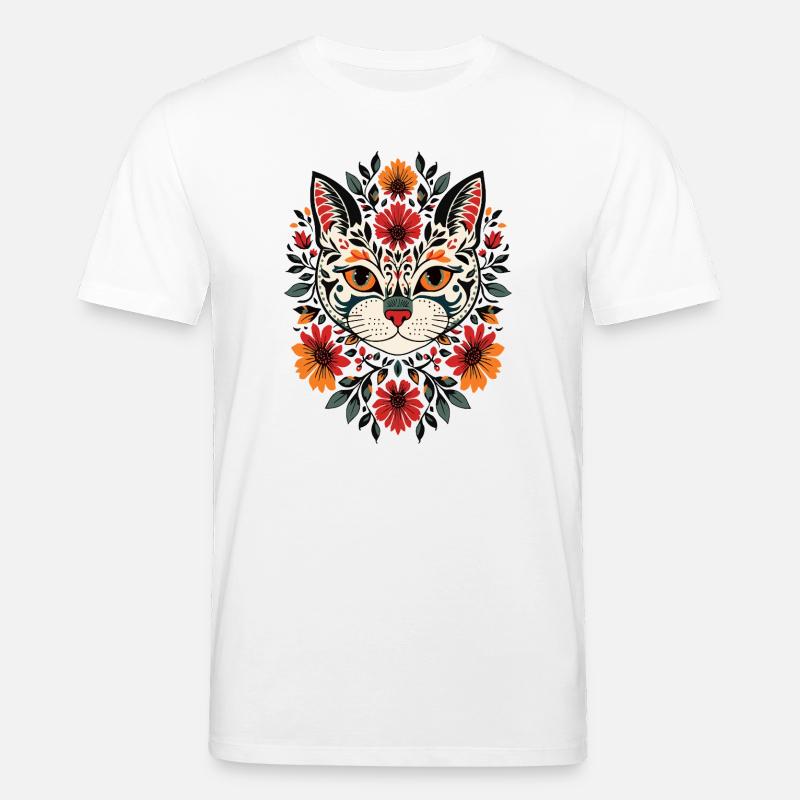Folkart Katzenkopf mit Blüten - Stanley/Stella Unisex Bio-T-Shirt CREATOR  - Weiß