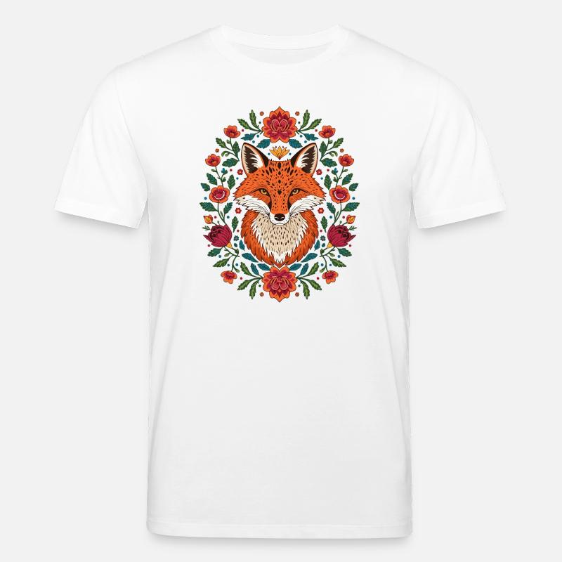 Fuchs im Blütenkranz Farbexplosion - Stanley/Stella Unisex Bio-T-Shirt CREATOR  - Weiß